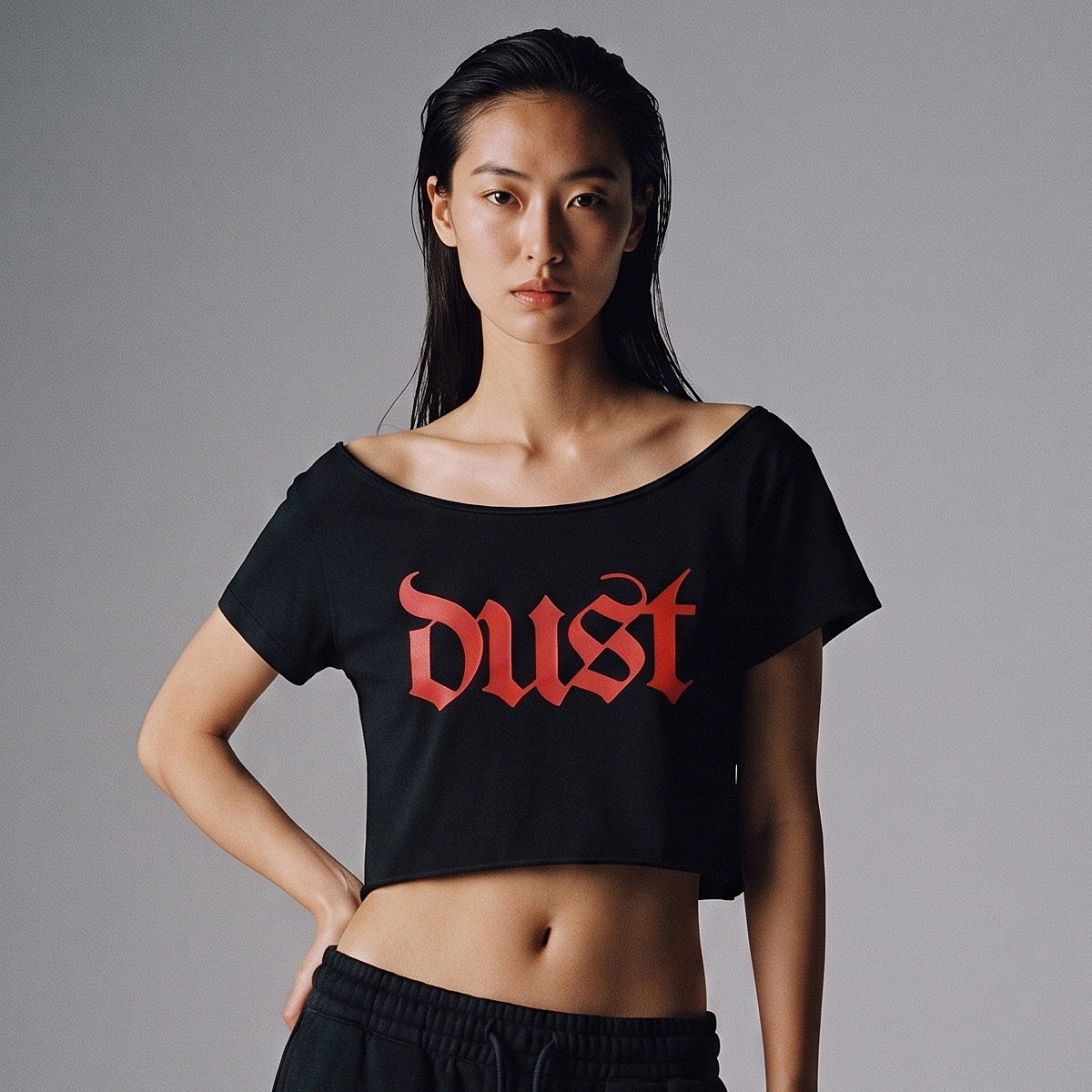 Cropped Off-Shoulder Logo Top