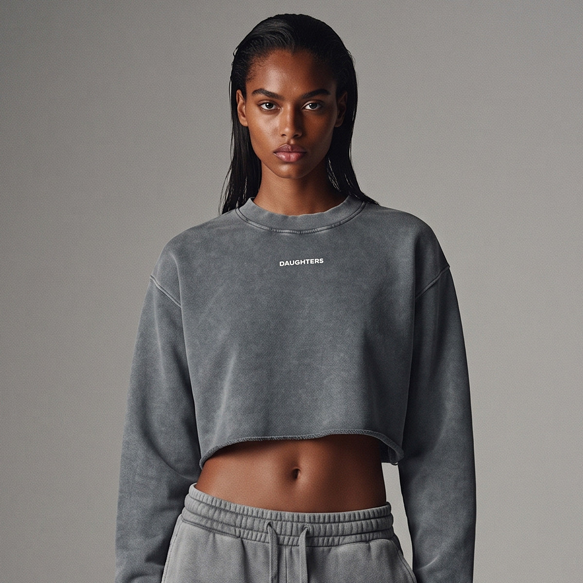 Cropped Raw Edge Logo Sweatshirt